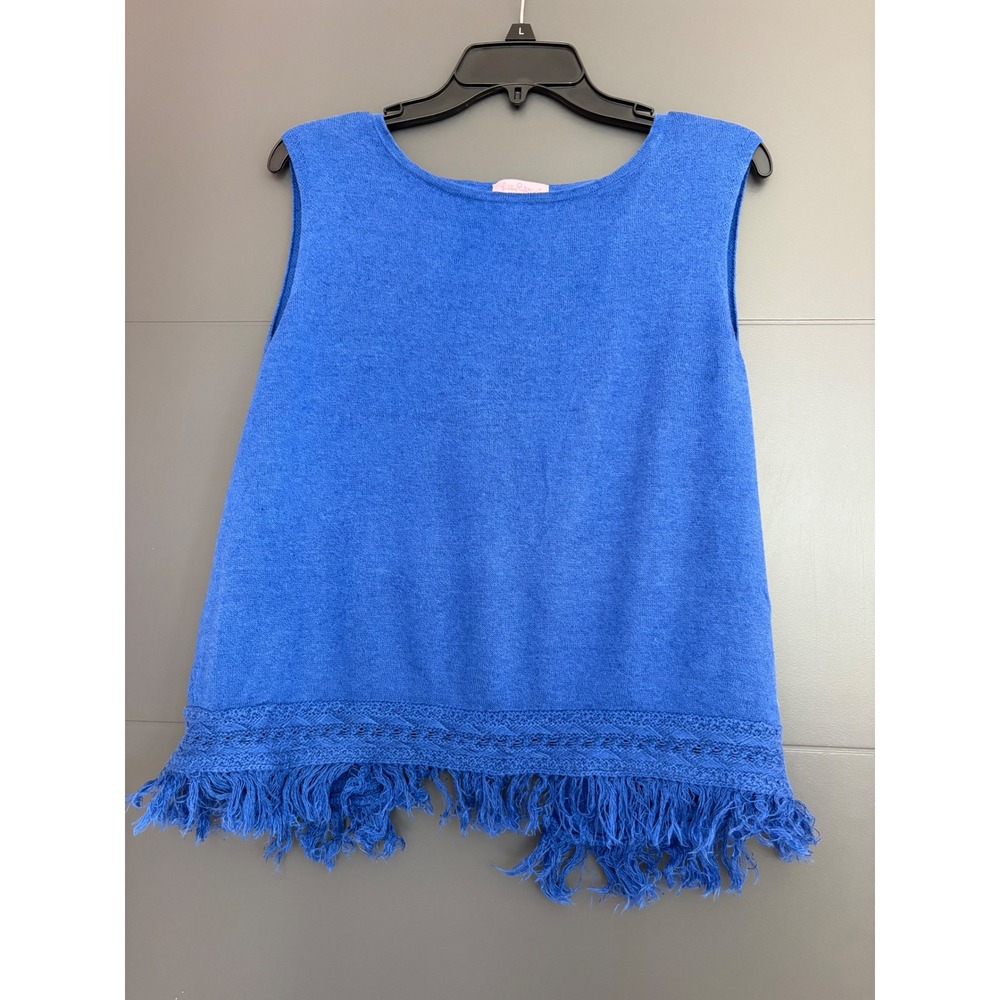 Lilly Pulitzer Blue Linen Blend Fringe Hem Crossover Tulip Back Tank Top Small